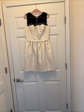 Ivory Satin Dress with Black Lace Yoke